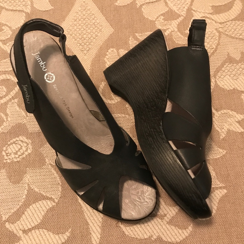 Jambu Black Wedge Sandals, 8 1/2